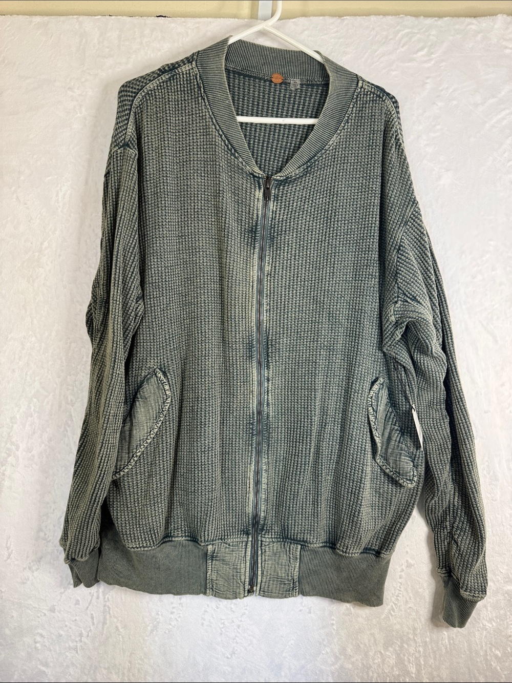 Free People One Washed Olive Green Zip-Front Sweater Jacket Medium